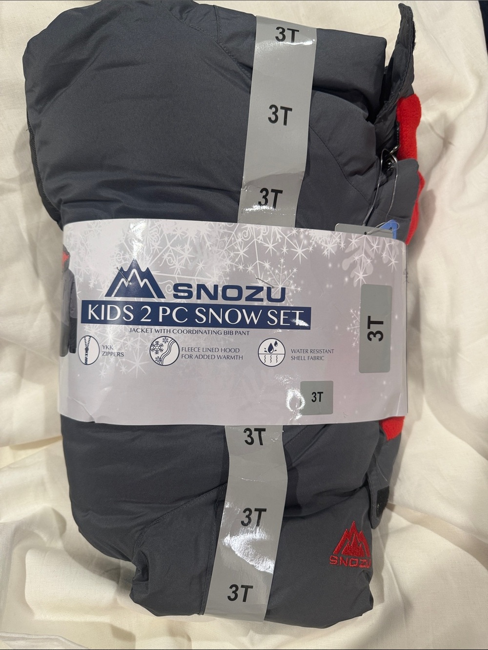 Snozu Kids 2 piece Snow Set in Dark Gray with Red Accents SZ 3T